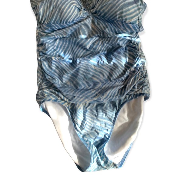 Lauren Ralph Lauren Light Blue/White Stripe One Piece Bathing Suit Swimsuit-Sz 8 - Picture 2 of 9